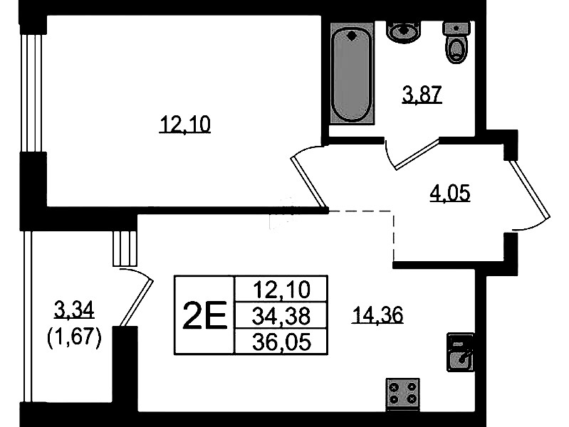 1-комнатная квартира 36.05 м², 17/23 эт., ЖК «Южная Нева»